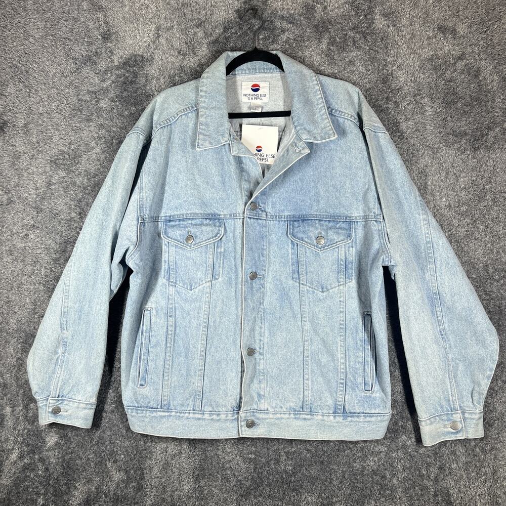 Vintage Pepsi Jacket Mens XL Light Blue Denim Button Up Logo Nothing Else 90s